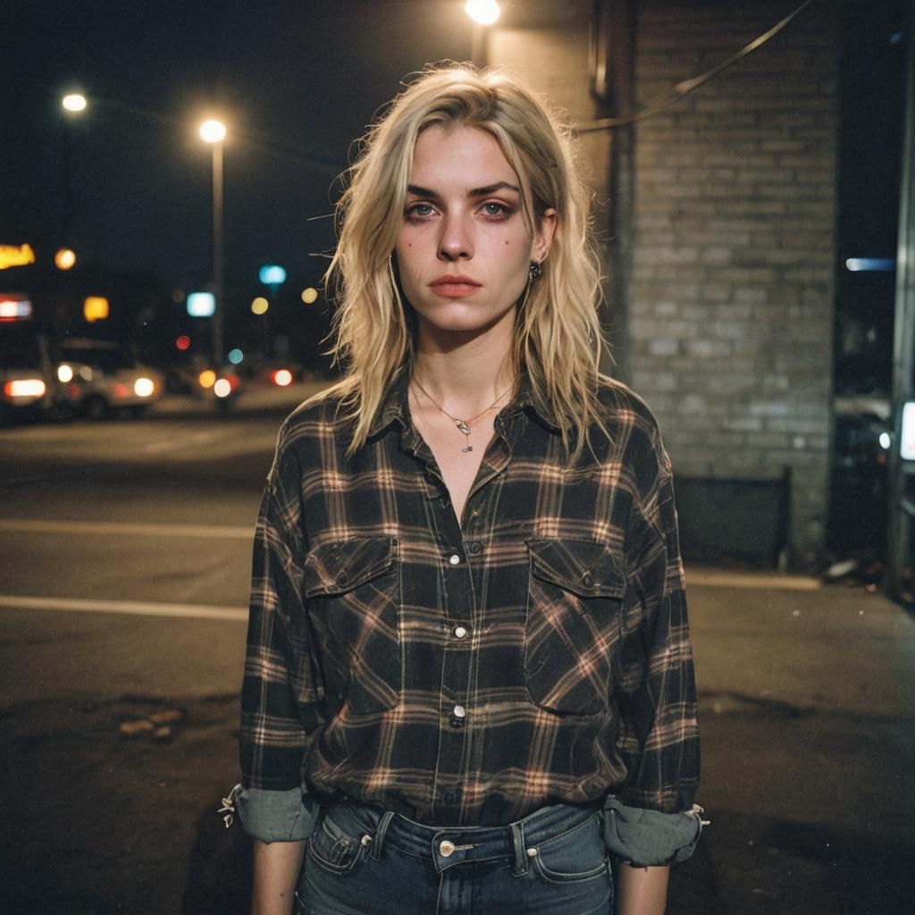 Grunge Portrait of Blonde Woman at Concert Venue