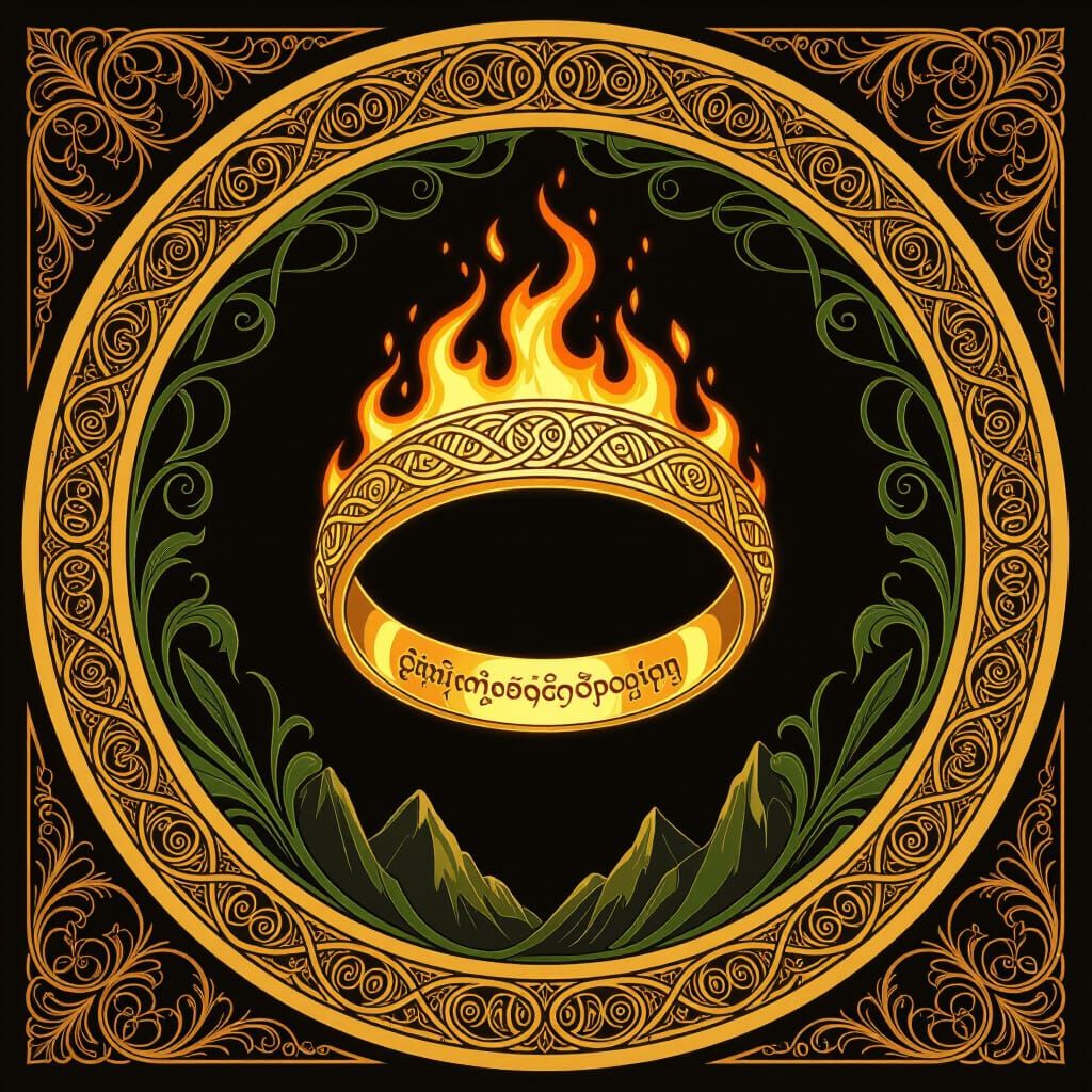 Art Nouveau One Ring Masterpiece in Alphonse Mucha Style