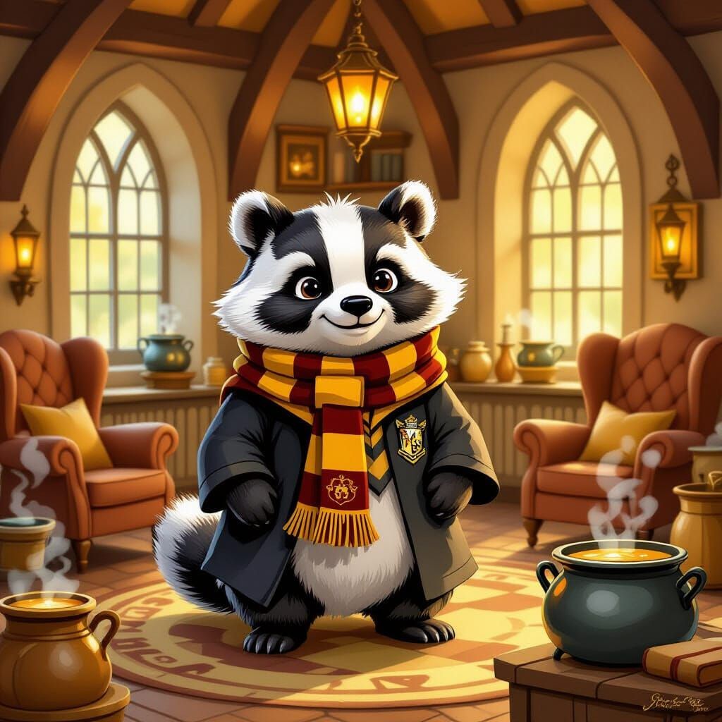 Hufflepuff Badger in Cozy Common Room
