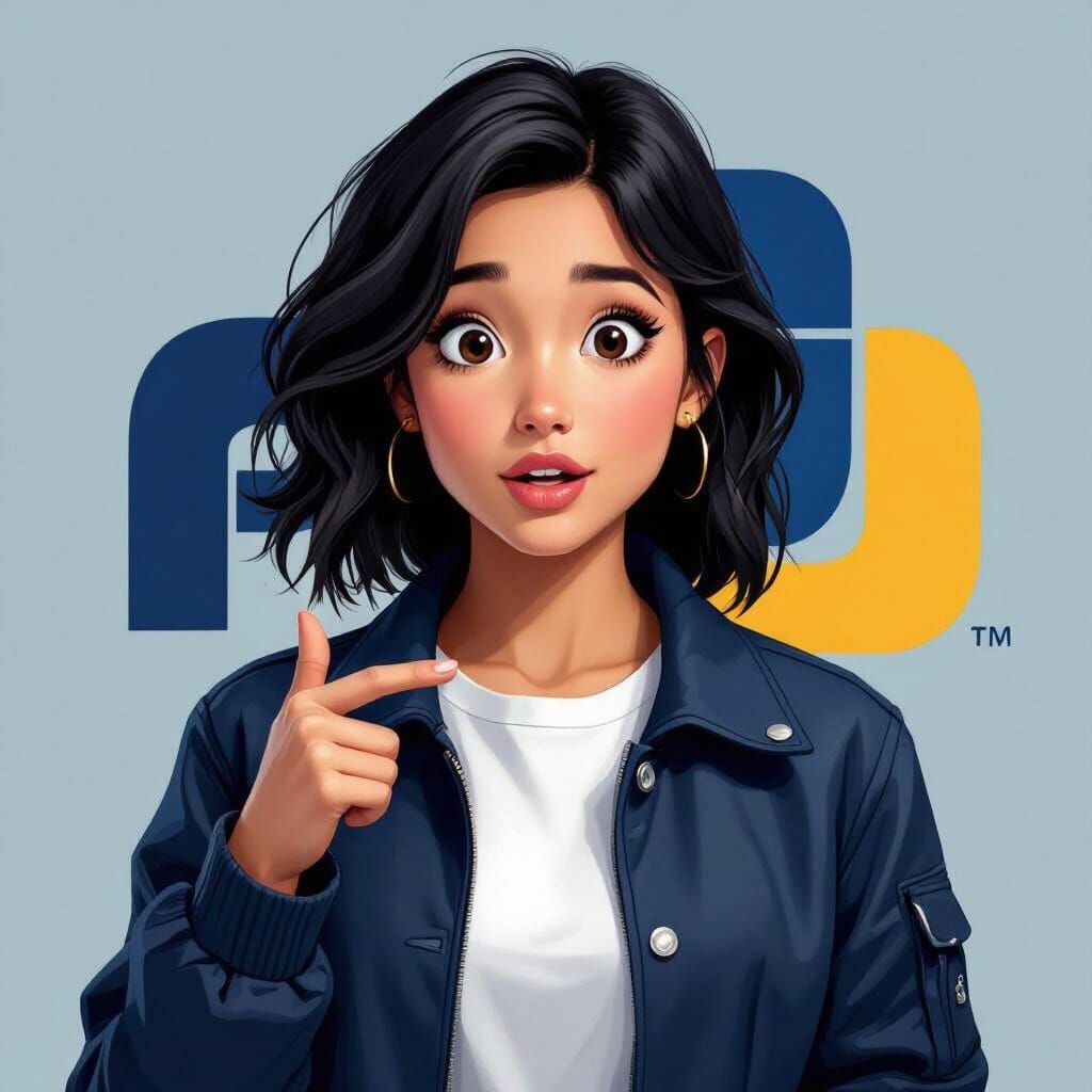 Surprised Girl Points to Python Logo in Digital Art