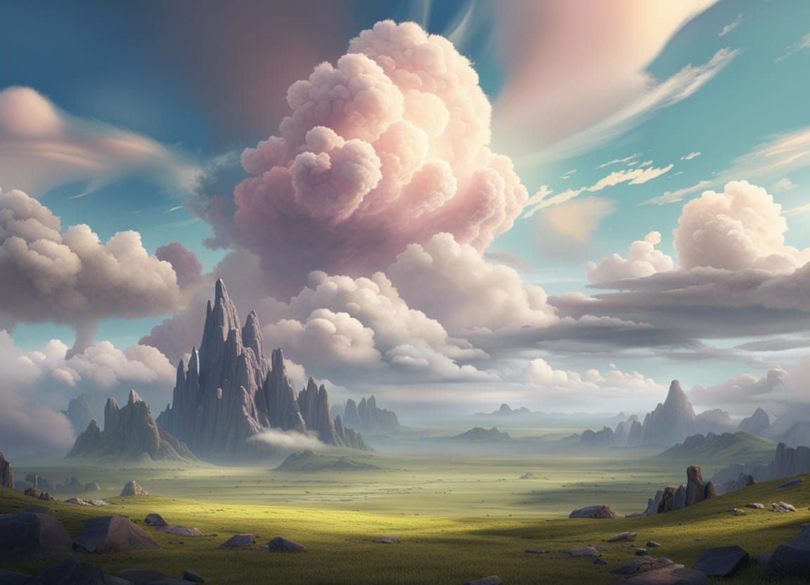 Fantasy Meadow with Clouds Matte Painting