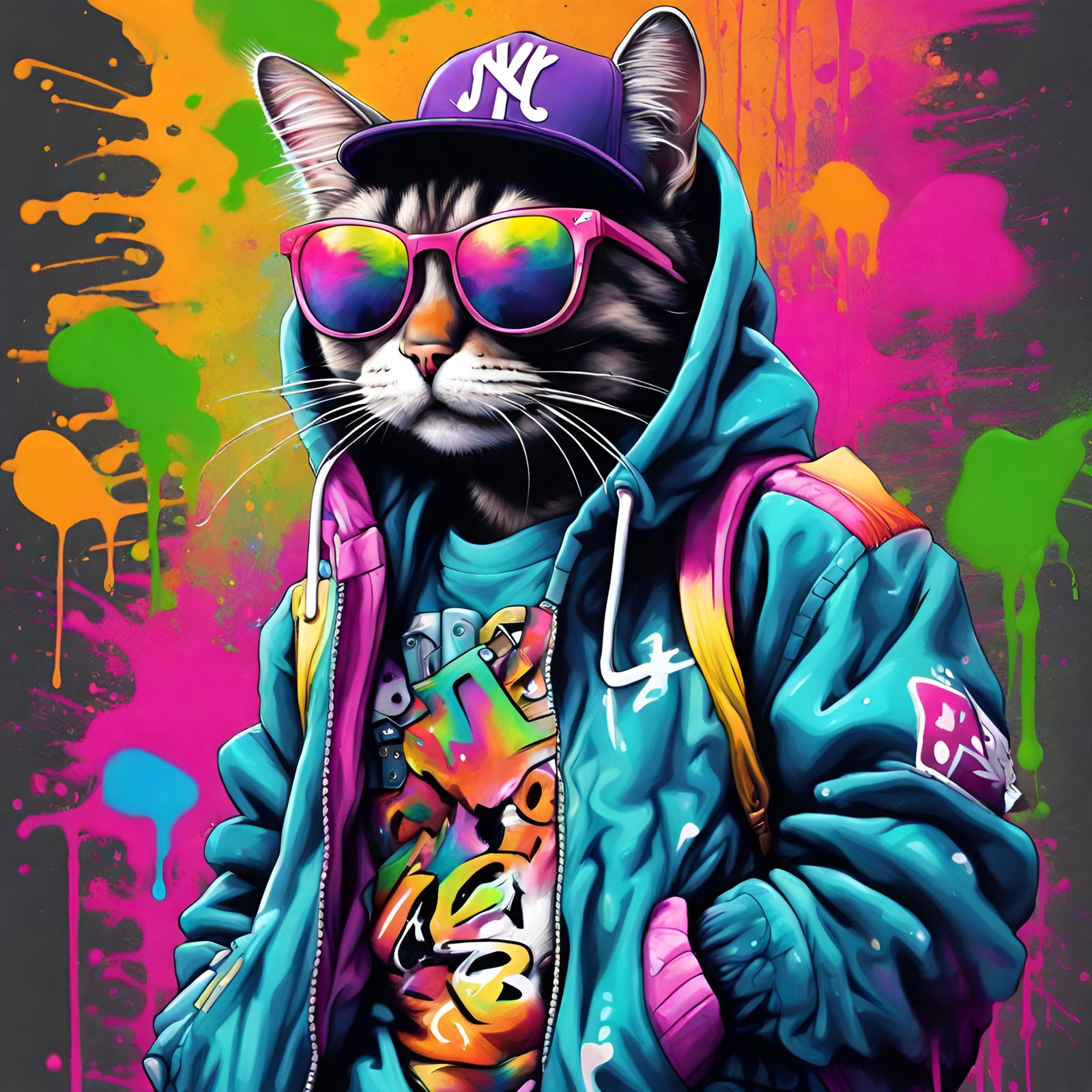 Hip Hop Cat in Graffiti Street Art Style