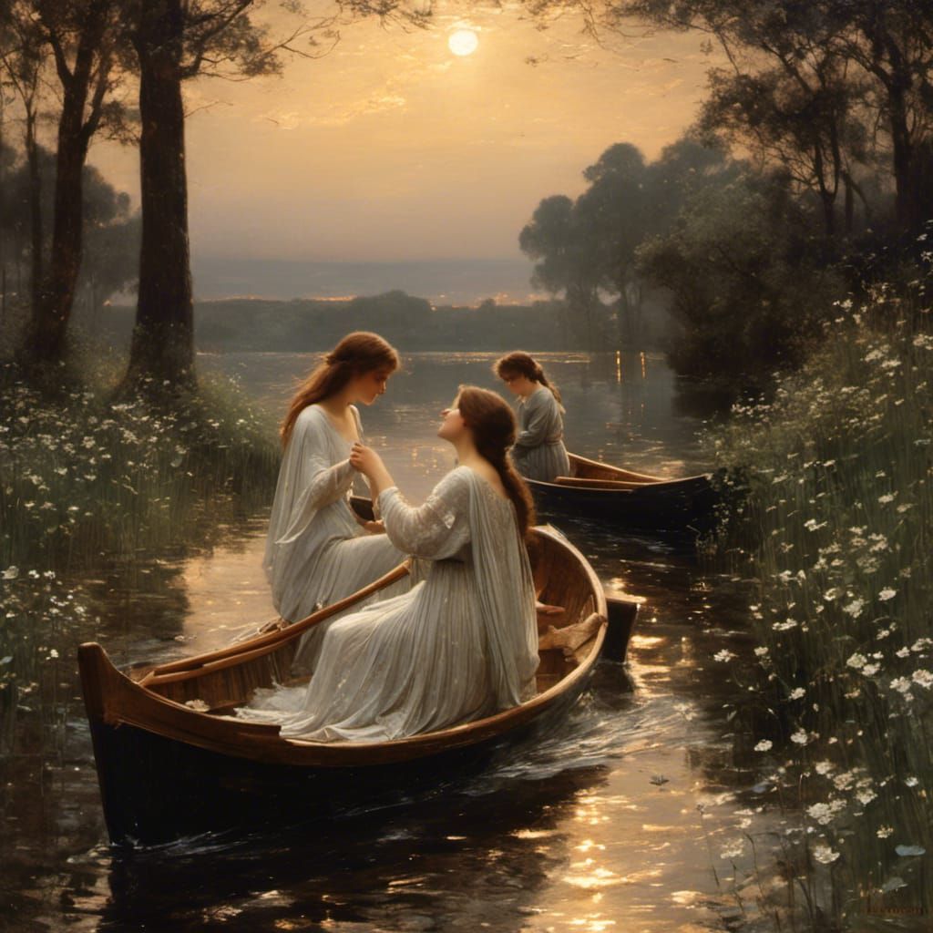 Moonlit Nature Scene Inspired by Pre-Raphaelite Masters