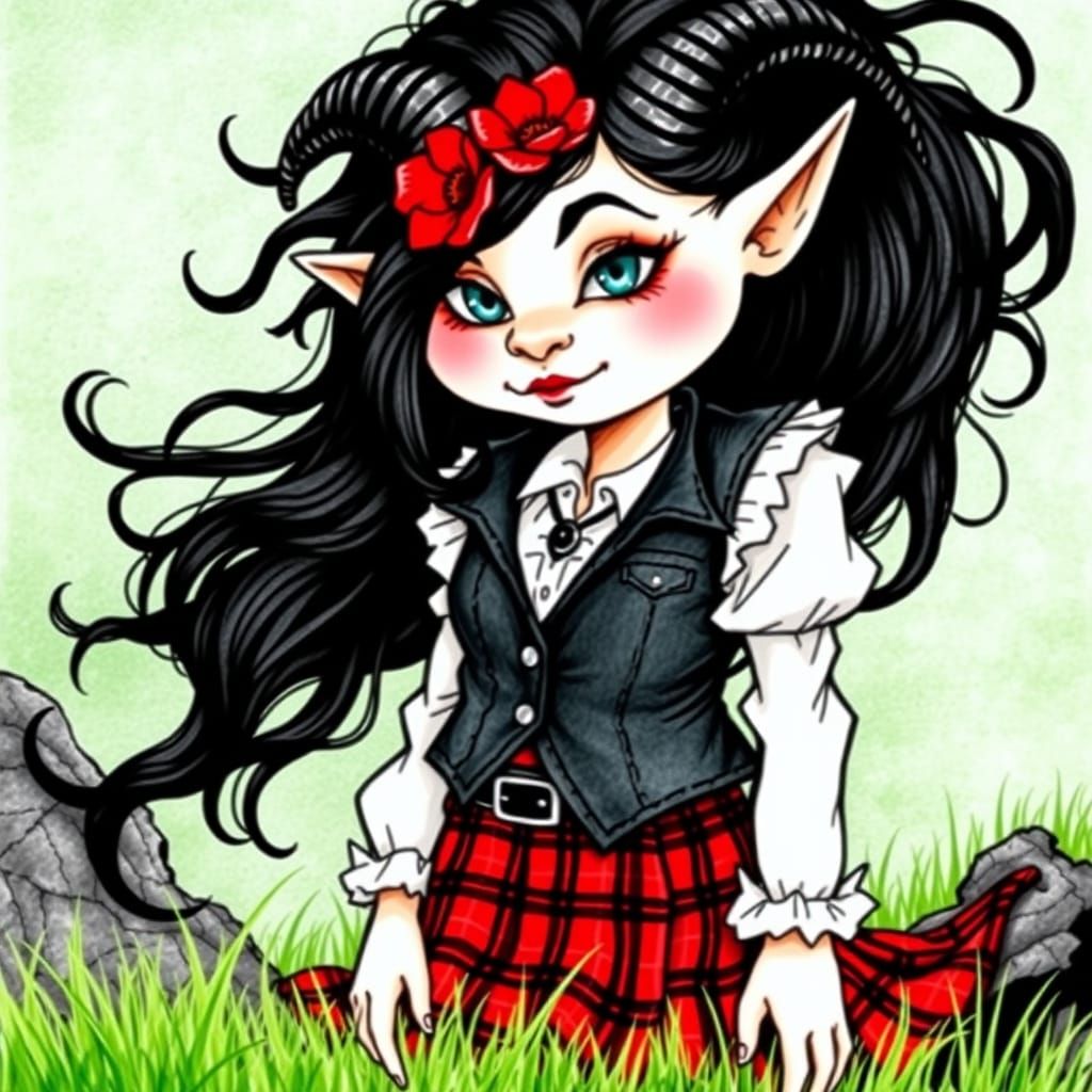 Mountain Troll Maiden Watercolor Art