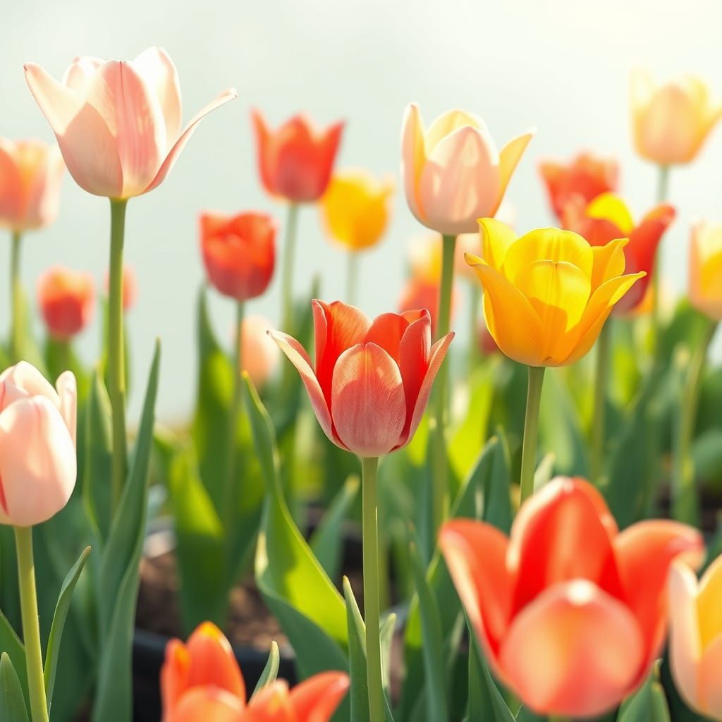 Whimsical Tulip Garden in Soft Pastel Hues