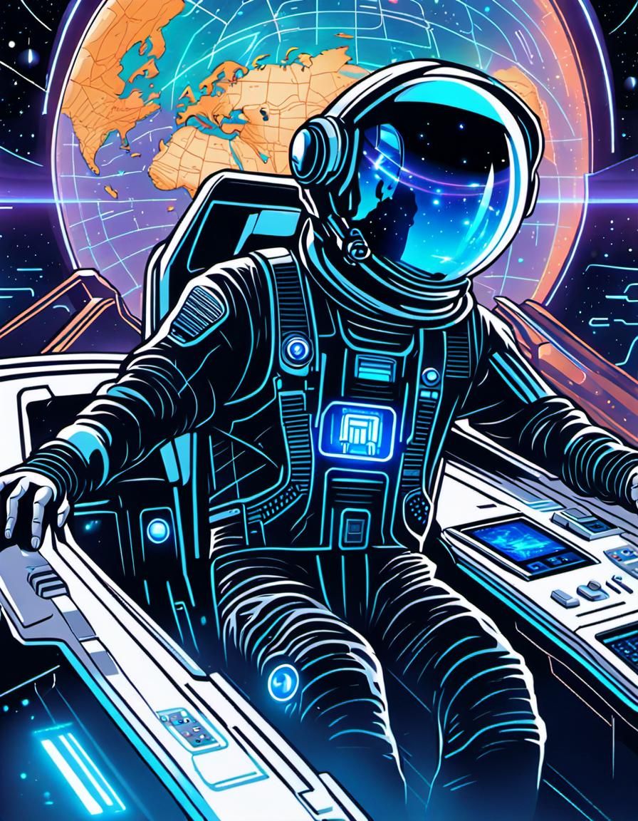 Astronaut Navigates Multiverse in Sleek Spaceship Cockpit