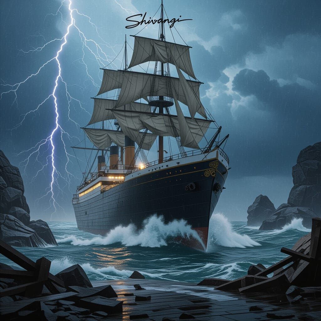 Colossal Ship in Stormy Seas: Hyper-Realistic Maritime Scene