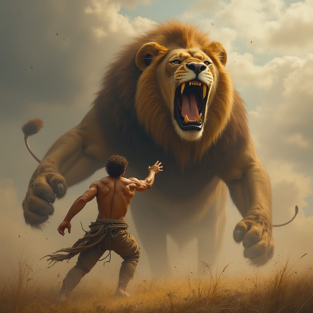 Muscular Man's Epic Battle Against a Lion