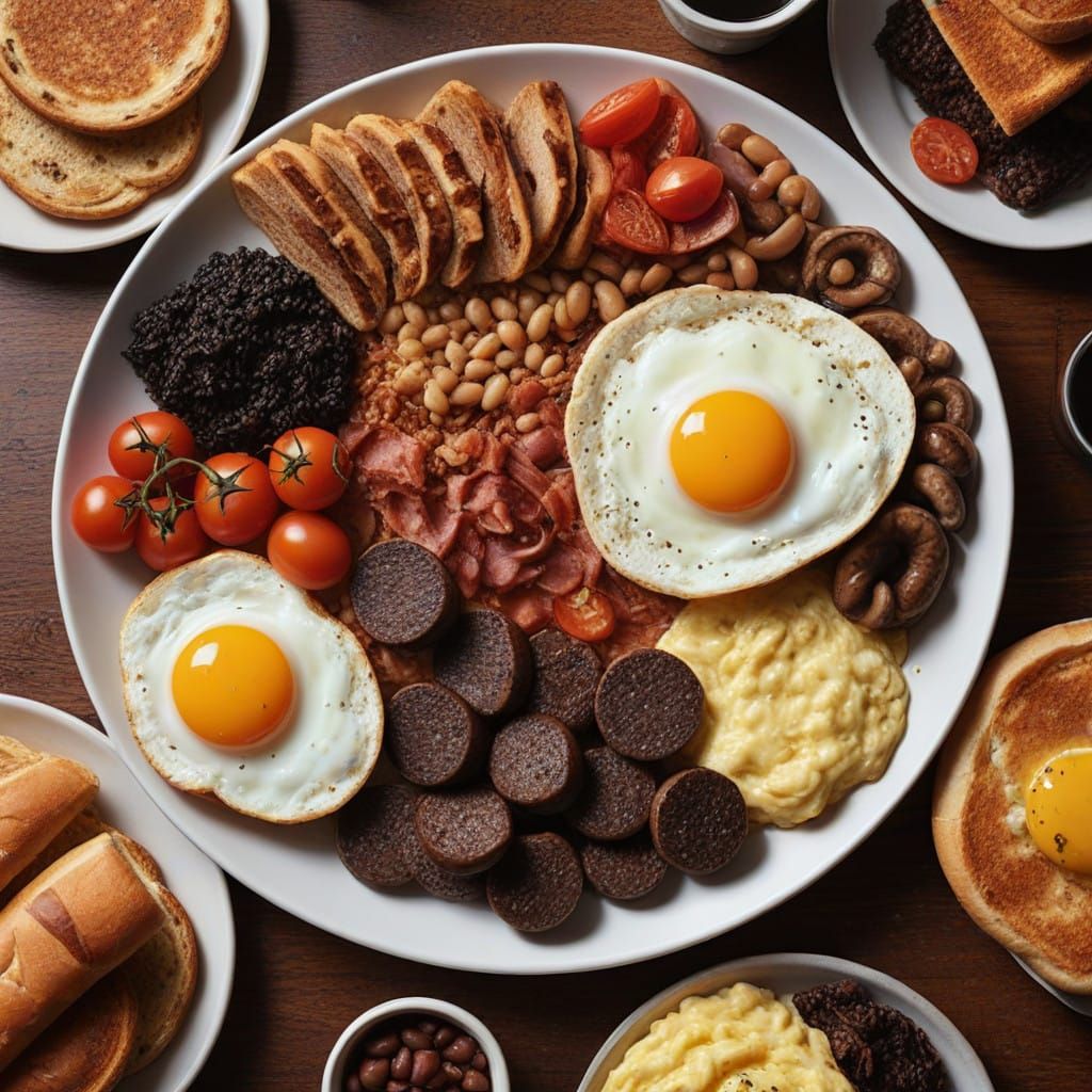 Bacon, link sausages, Lorne sausage, black pudding, haggis, ...