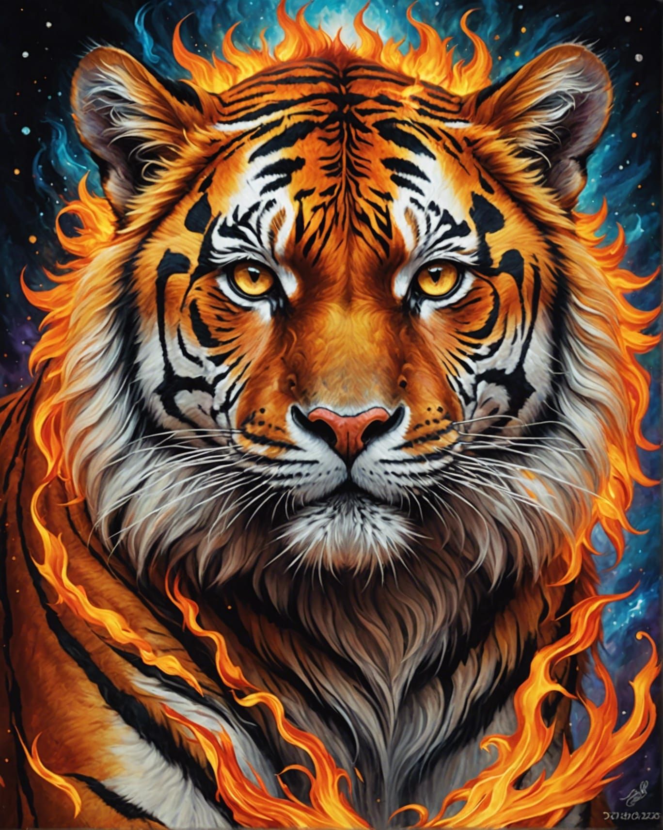 Majestic Fire Tiger Traversing Astral Portals