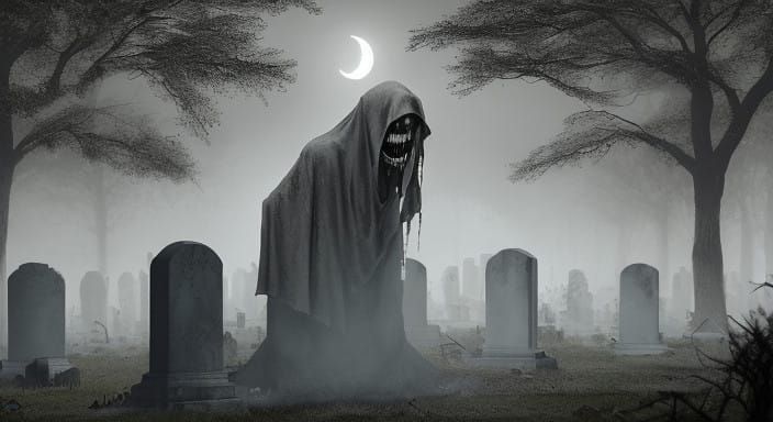 Abandoned Cemetery at Moonlit Night