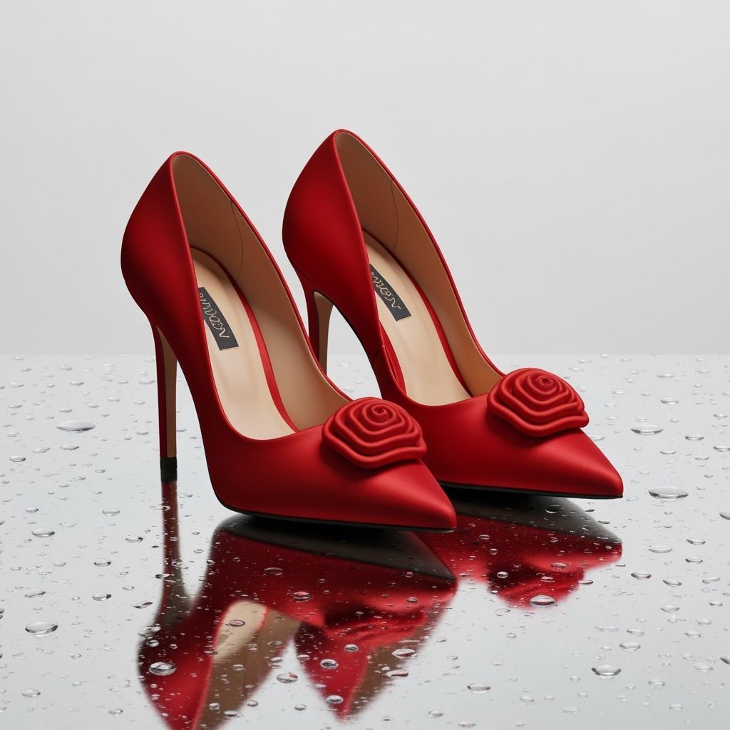 Elegant Red Satin High Heels with Roses