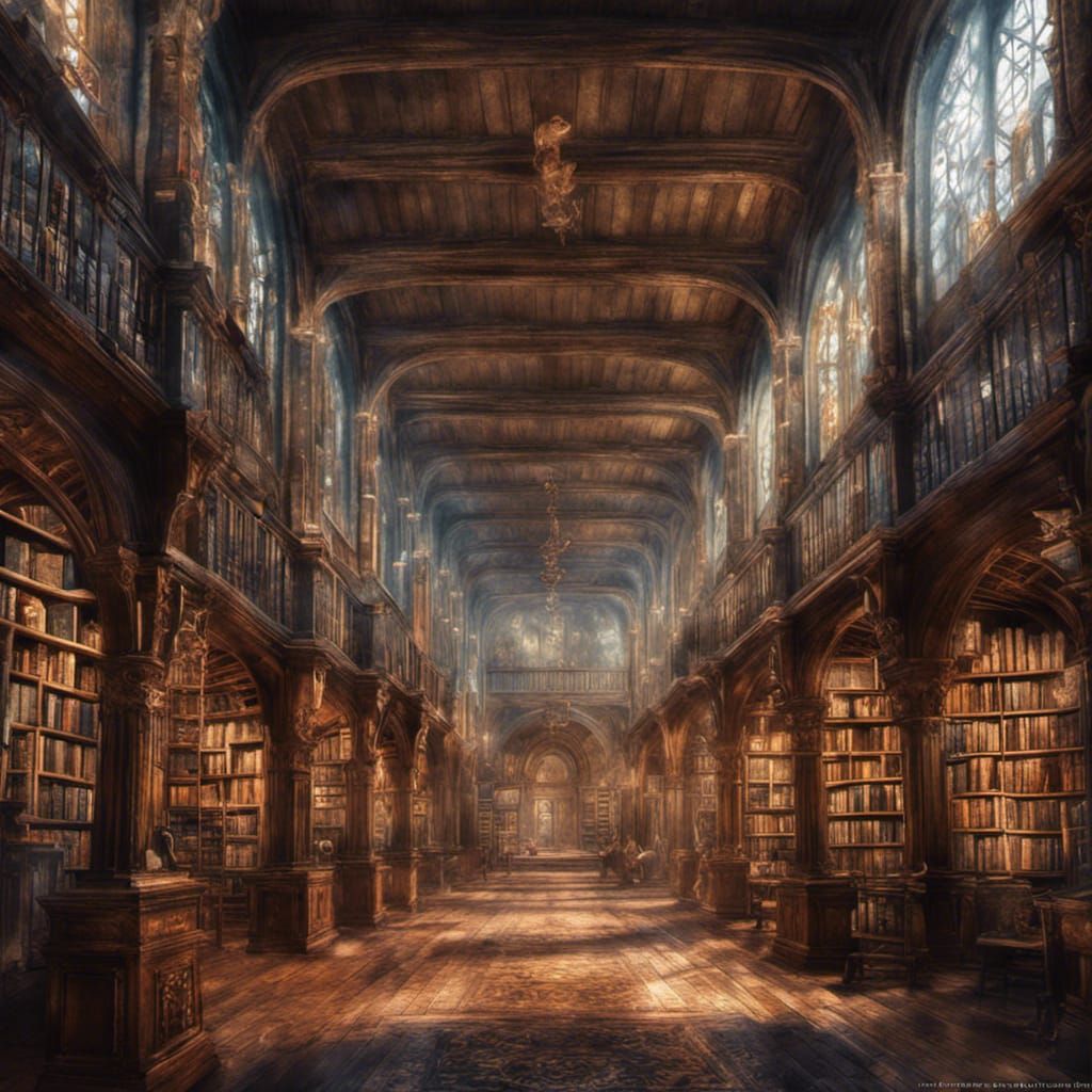 Medieval Library Reimagined: Brightly Lit Fantasy Concept Ar...