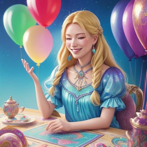 Whimsical Tarot Reader with Phoenix in Candy Art Style