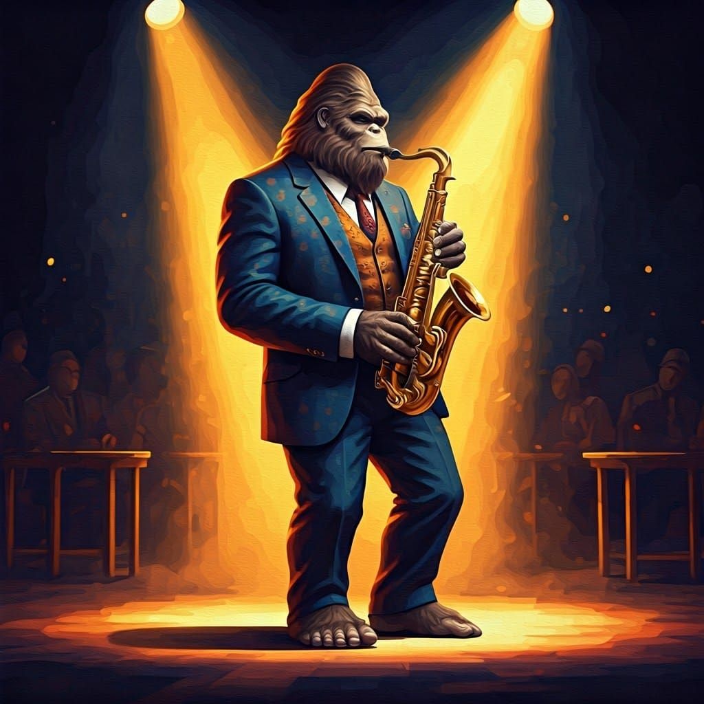 Bigfoot's Jazz Saxophone Solo in 1950s Club
