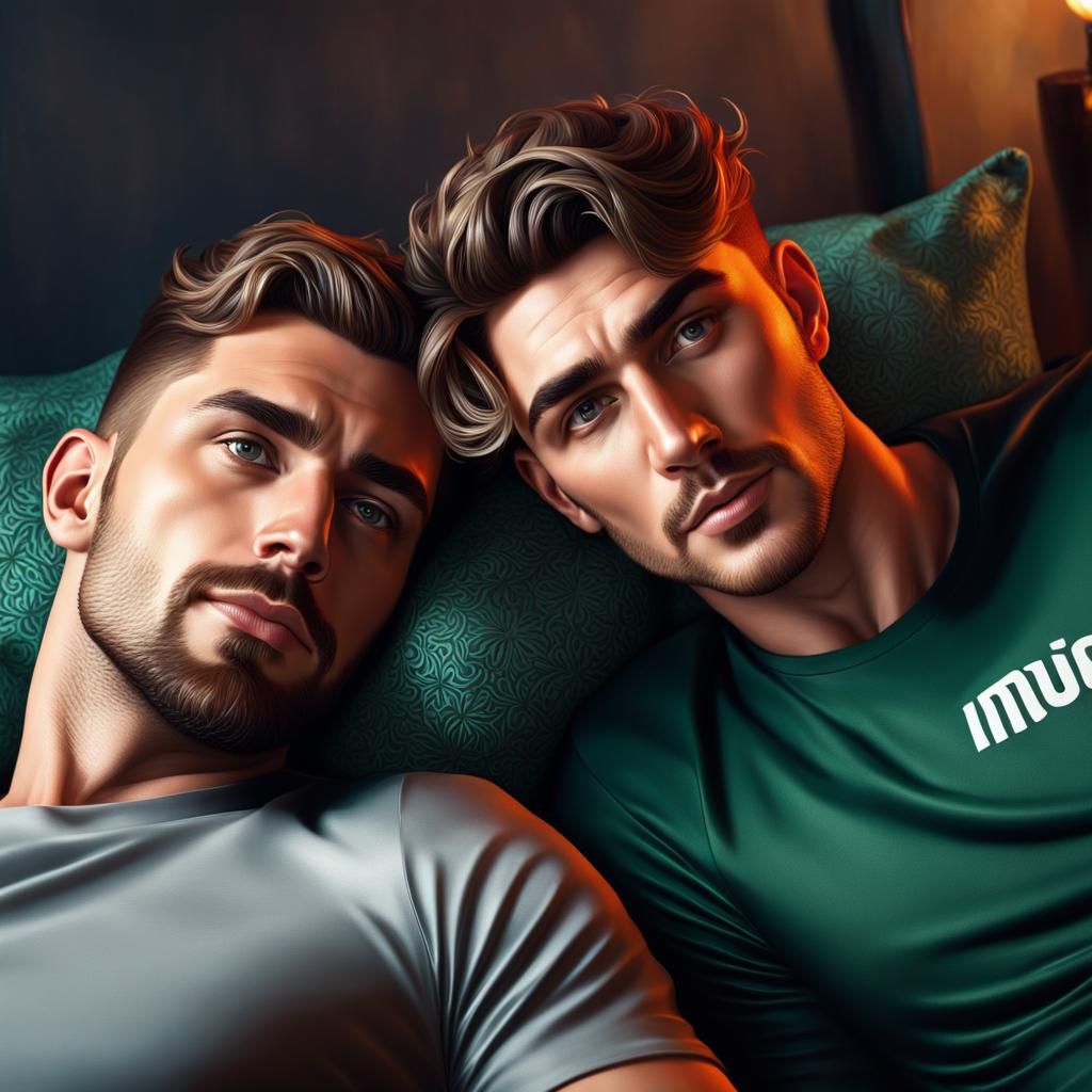 Two Irish Lads Lying Together: Photorealistic Portrait