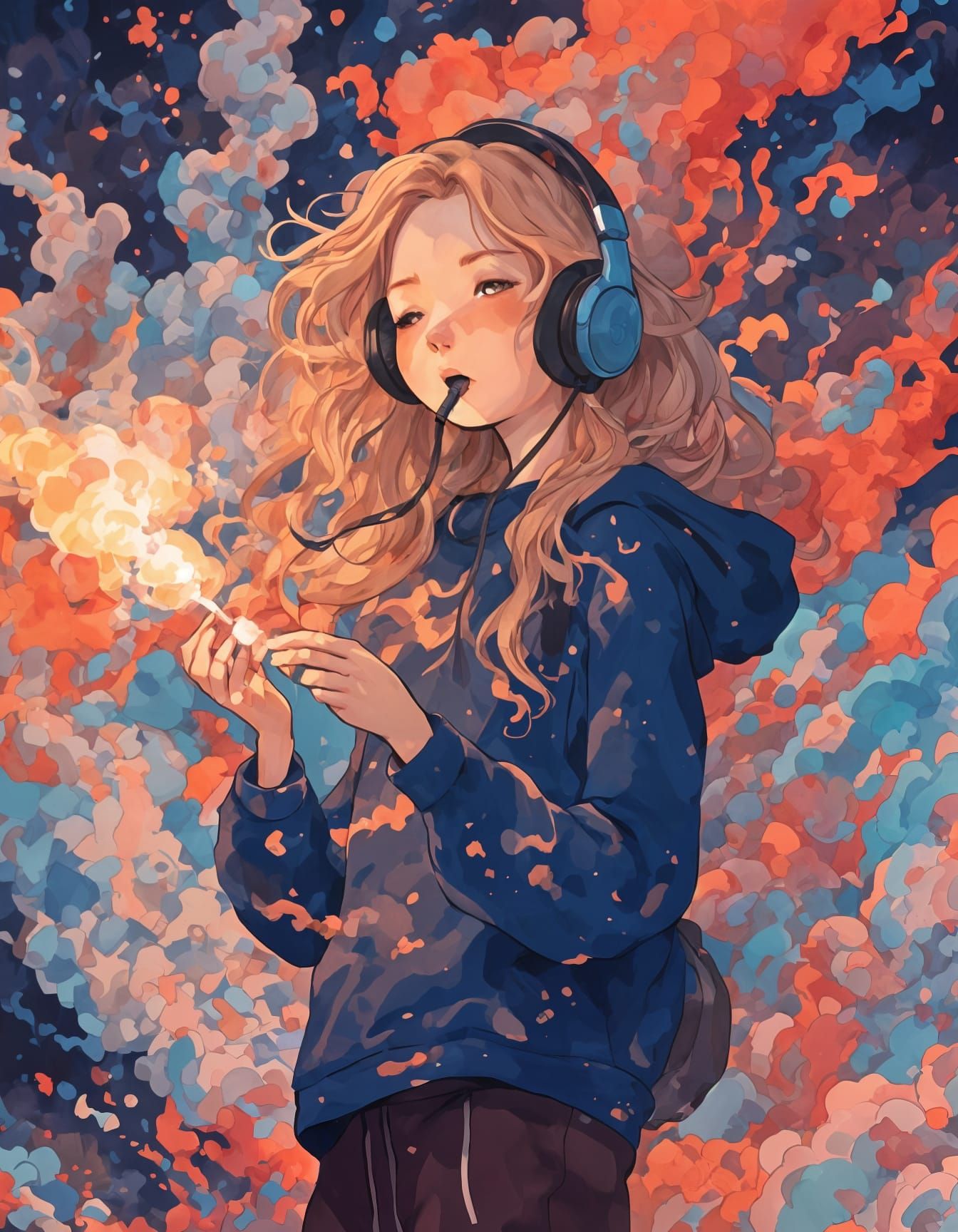 Dreamy Cartoon Portrait of a Girl in a Cluttered Studio