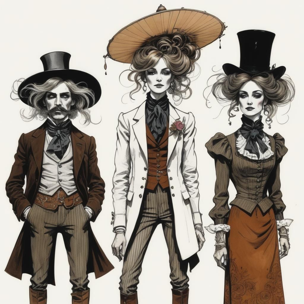 Saloon Floozies in Colorado, 1895 in Line Drawing