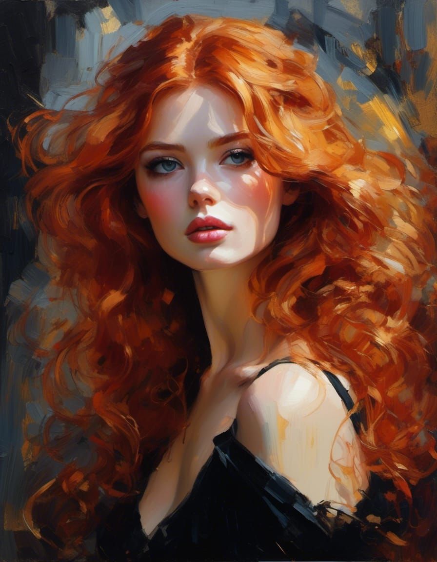 Impressionistic Portrait of a Beautiful Redhead