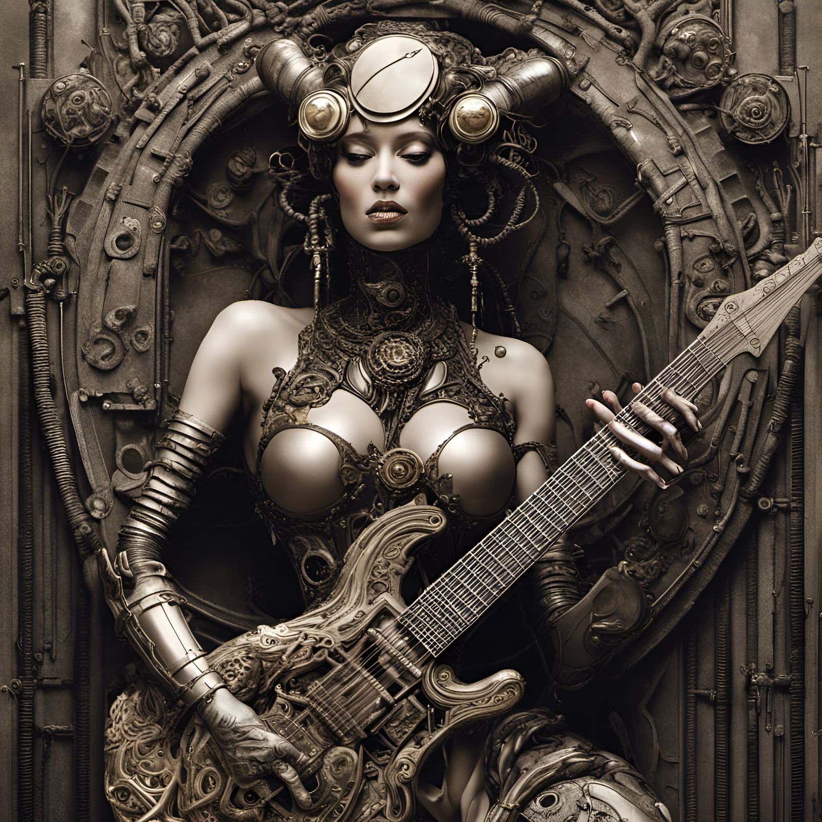 Steampunk Guitarist in Hades, Digital Art