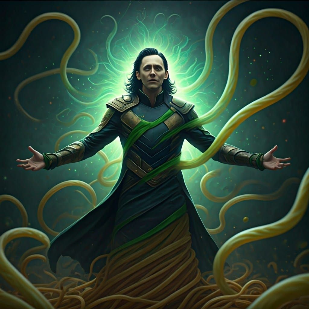 Loki's Ethereal Pasta Transformation: A Digital Painting