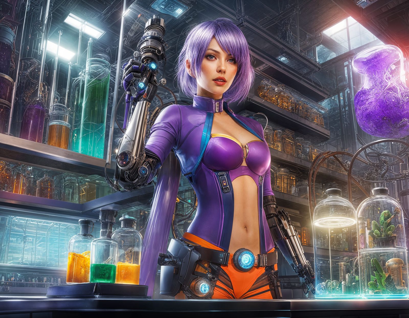 Cyberpunk Mad Scientist with Robotic Arm