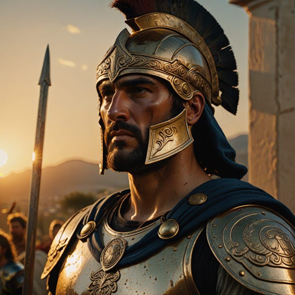Heroic Greek Warrior in Golden Light