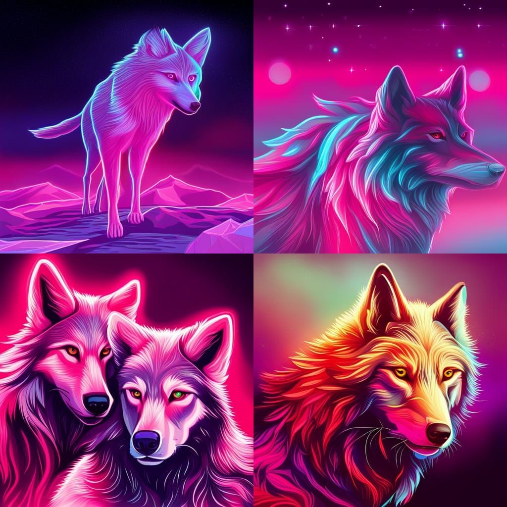 Synthwave Wolves in Neon Retro Style