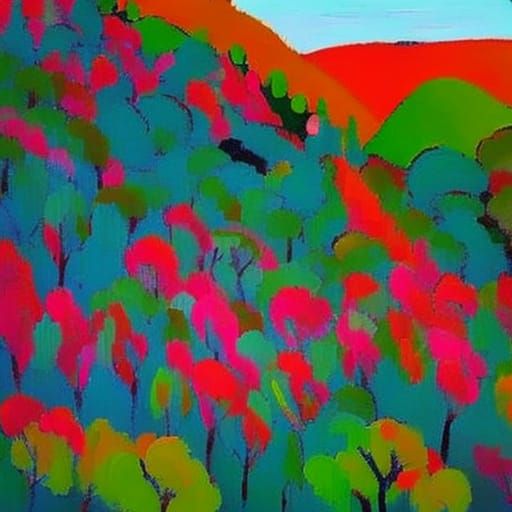 Autumn Woods: Fauvist Impression of Colorful Trees