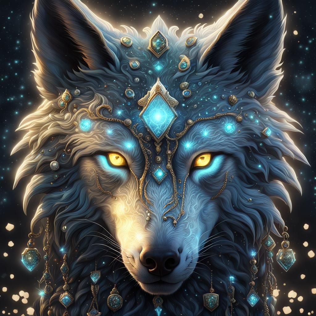 Ethereal Jeweled Wolf in Dark Fantasy Style