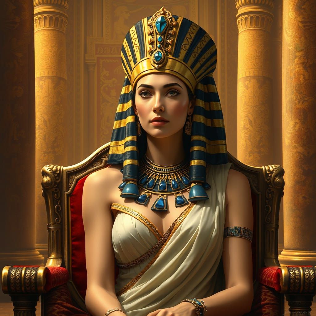 Regal Queen Cleopatra in Golden Elegance