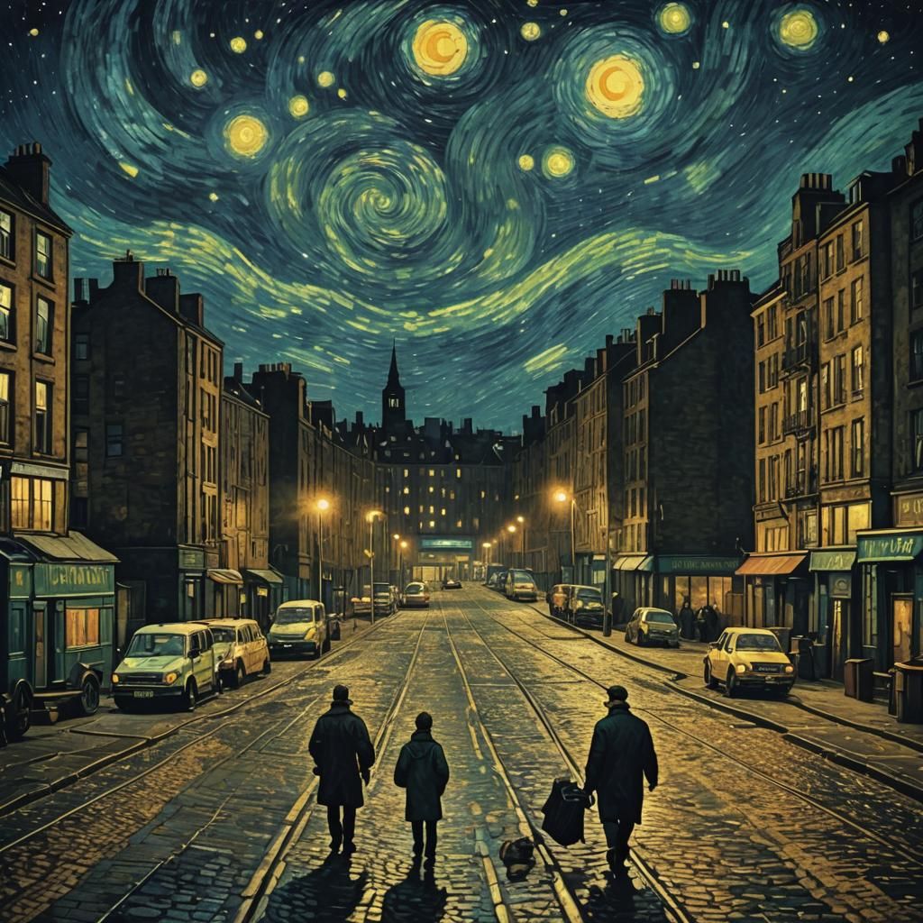 Gorbals Starry Night in Van Gogh Style