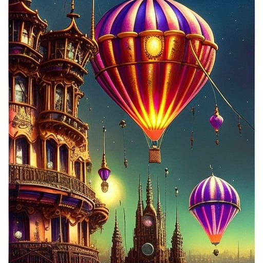 Biopunk Steampunk Balloons in Post-Apocalyptic City