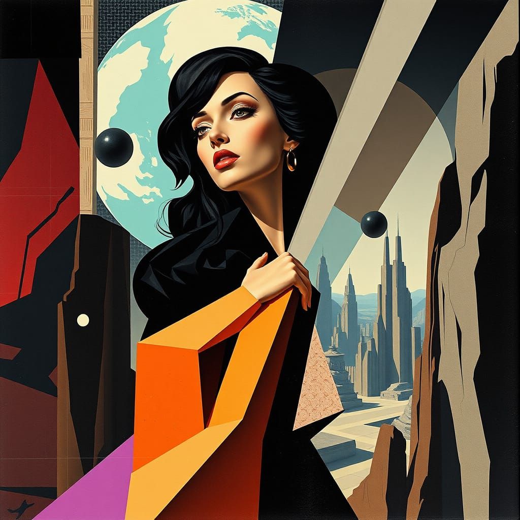 Cubist Woman in 70s Sci-Fi Style, Inspired by Picasso