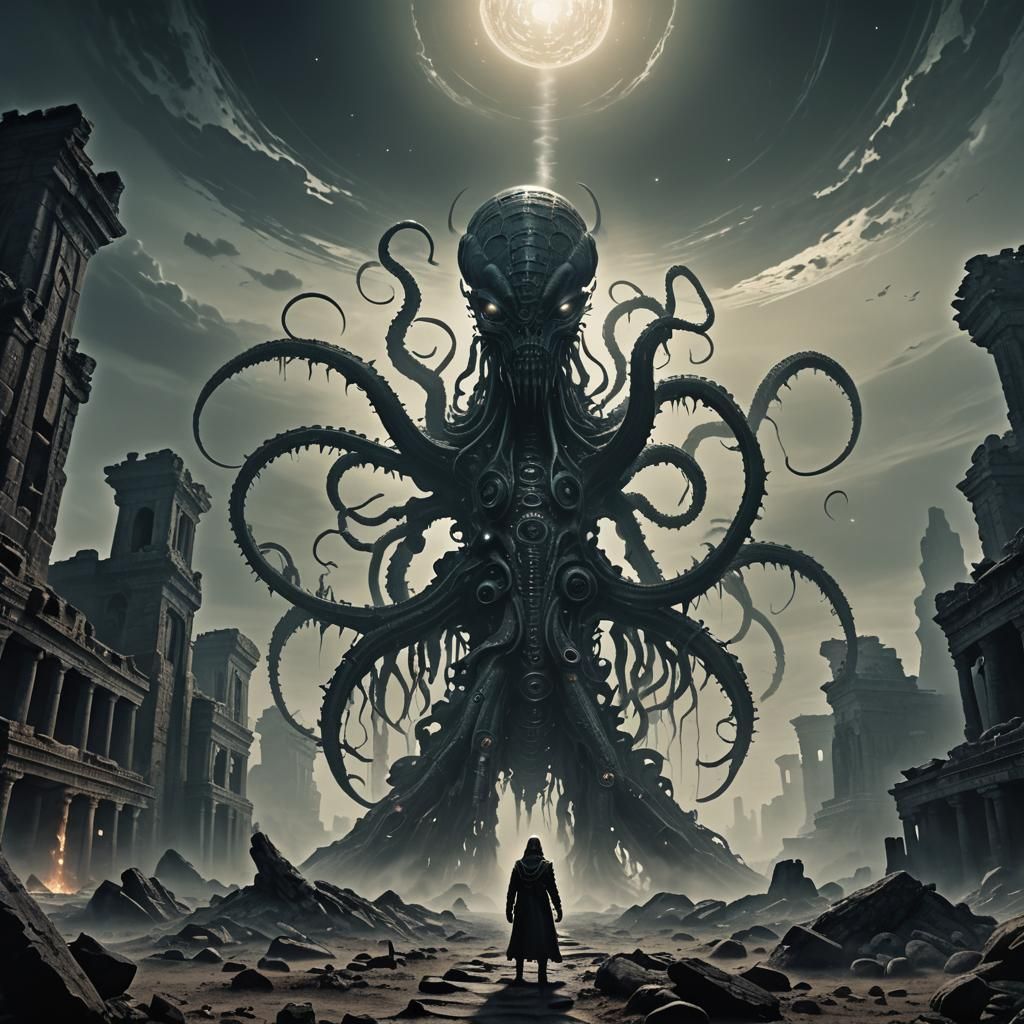 Cosmic Horror Alien Landscape in Dark Fantasy Style