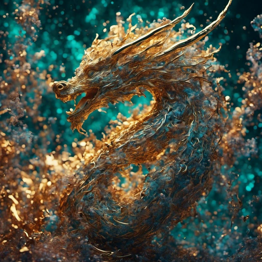 Golden Sea Dragon Holographic Illustration