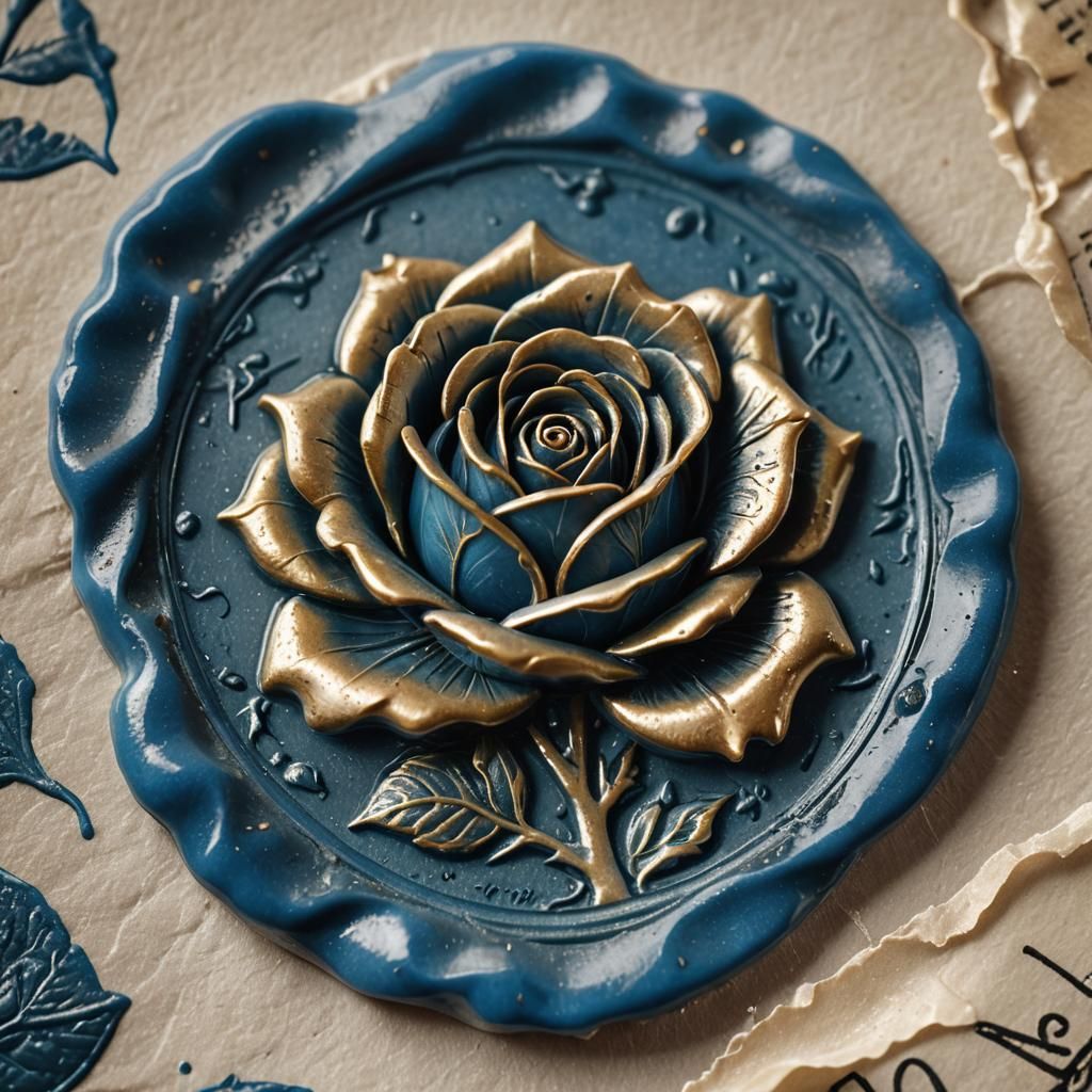Macro Photo of Blue Rose Wax Seal