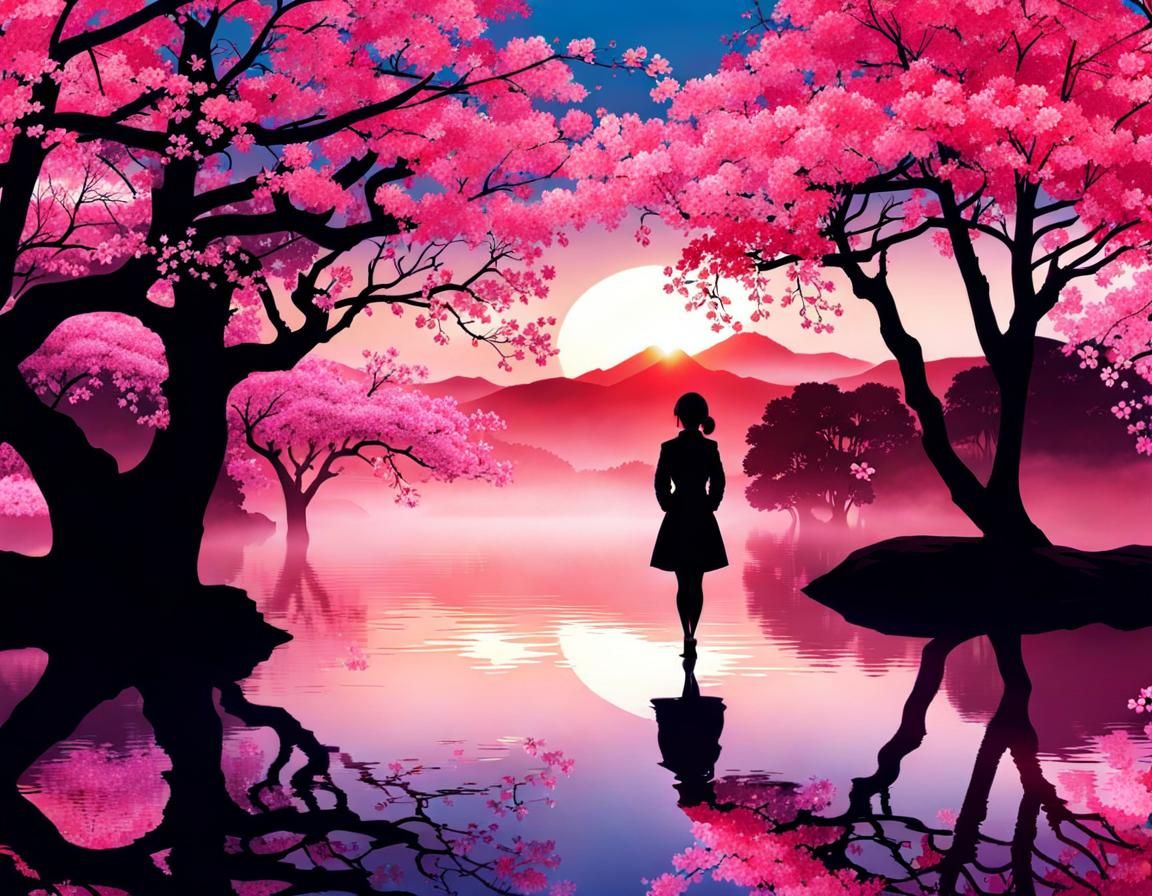 Sakura Silhouette with Double Exposure Effect