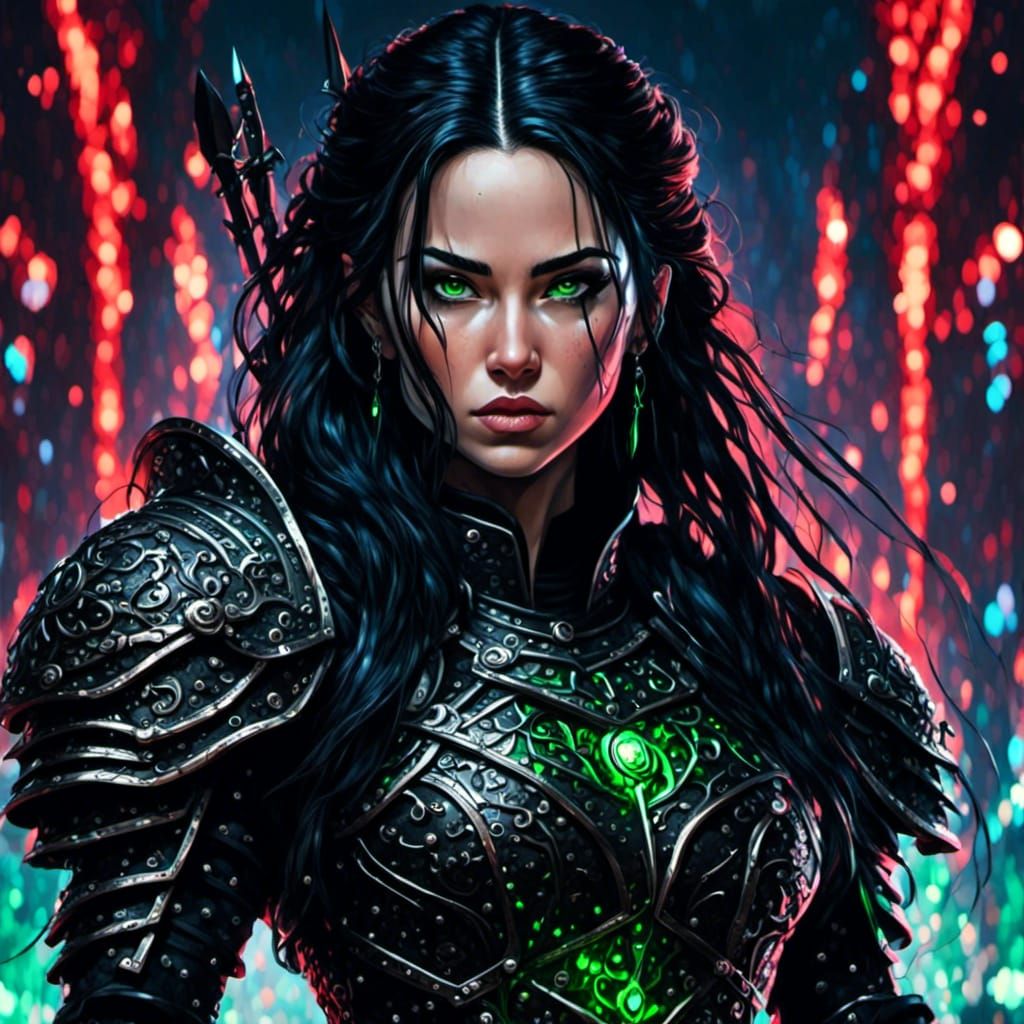 Anime-Inspired Female Warrior with Piercing Green Eyes