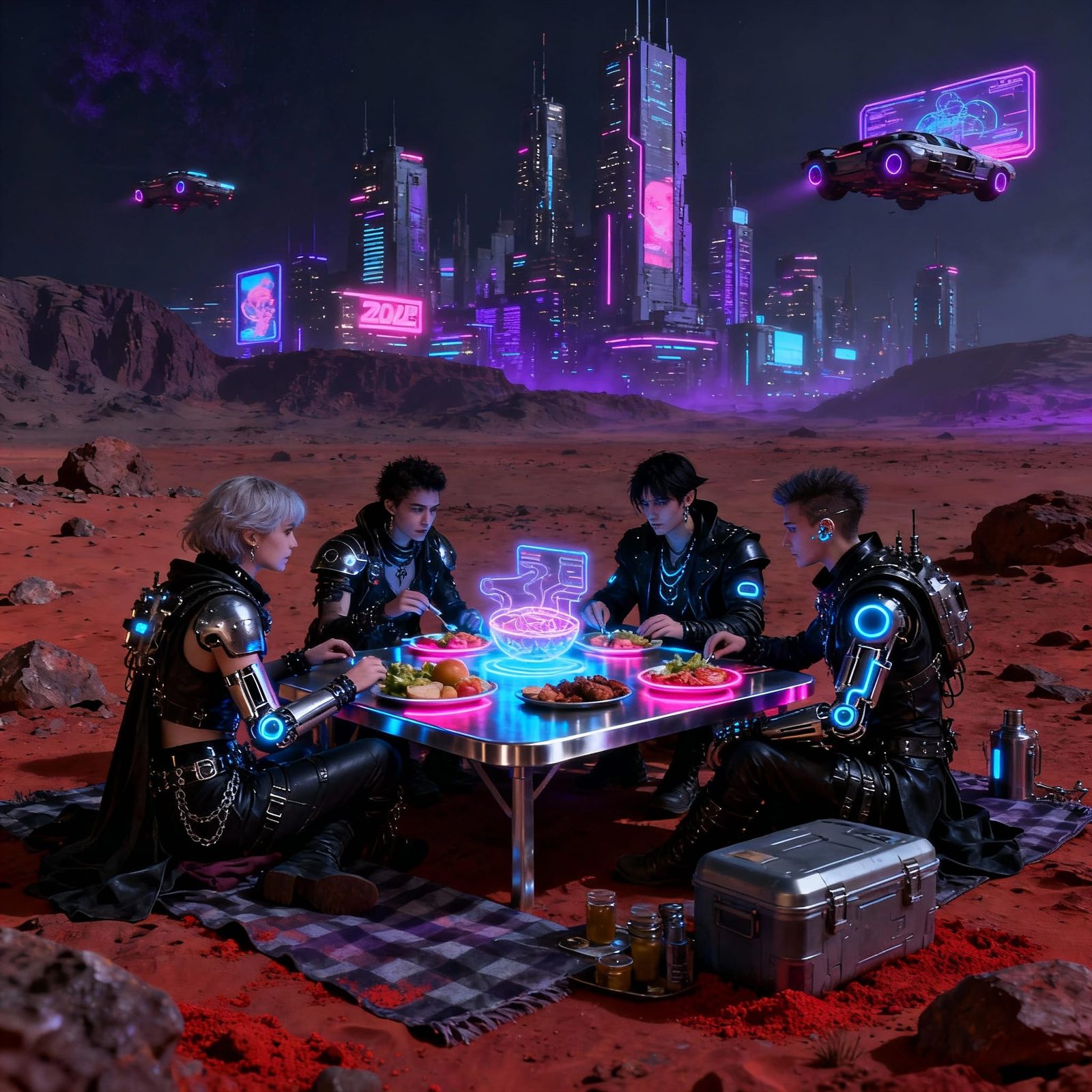 Gothic Cyberpunk Picnic on Mars in 2050