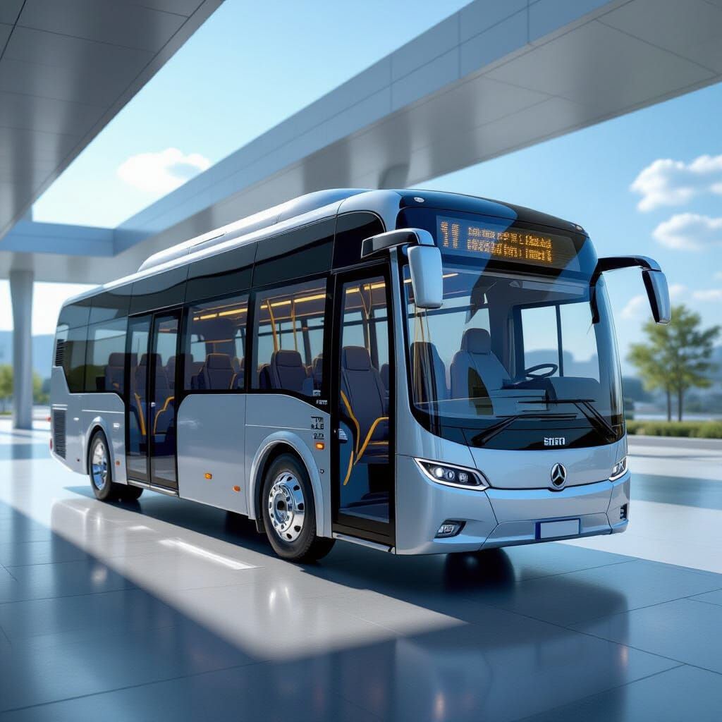 Futuristic Glass Bus Gleaming in Sunlight