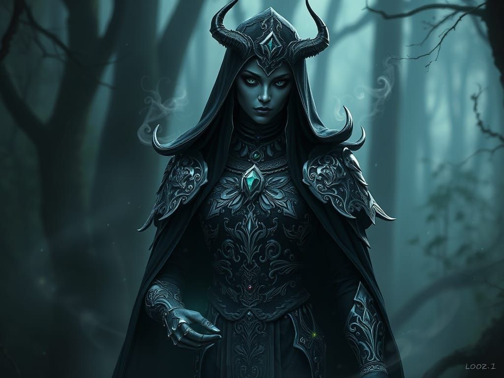 Drow Priestess in Mystical Forest, Ethereal Art