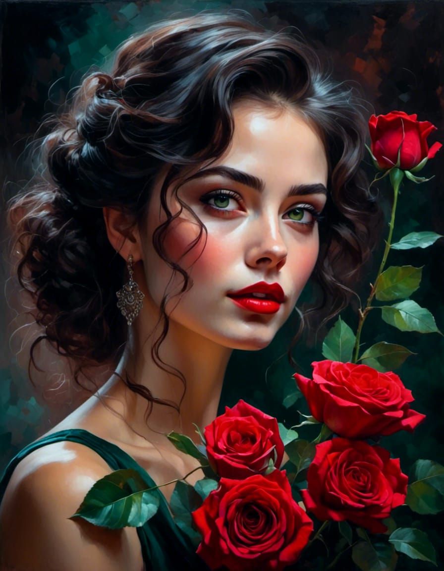 Woman with Rose: Vibrant Close-up Portrait