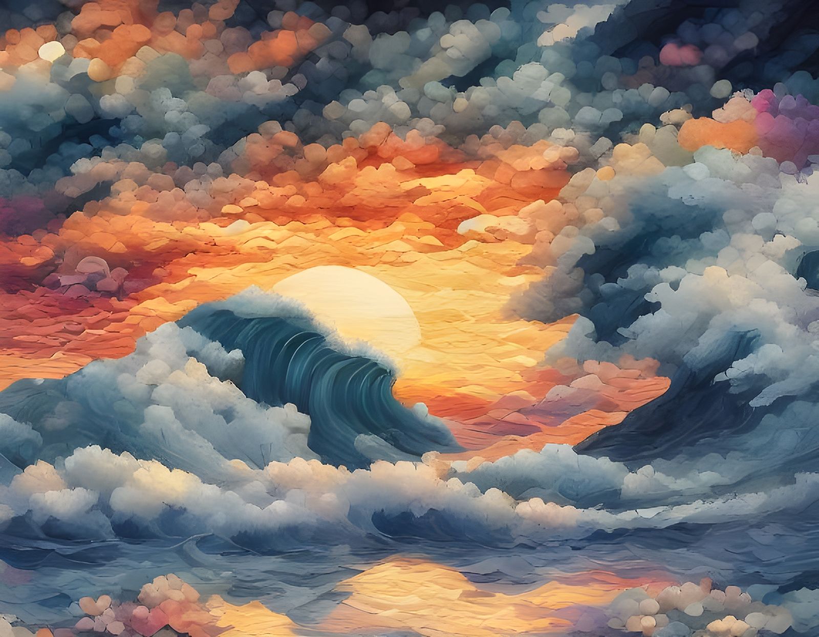 Dramatic Sunset Water Meets Rock