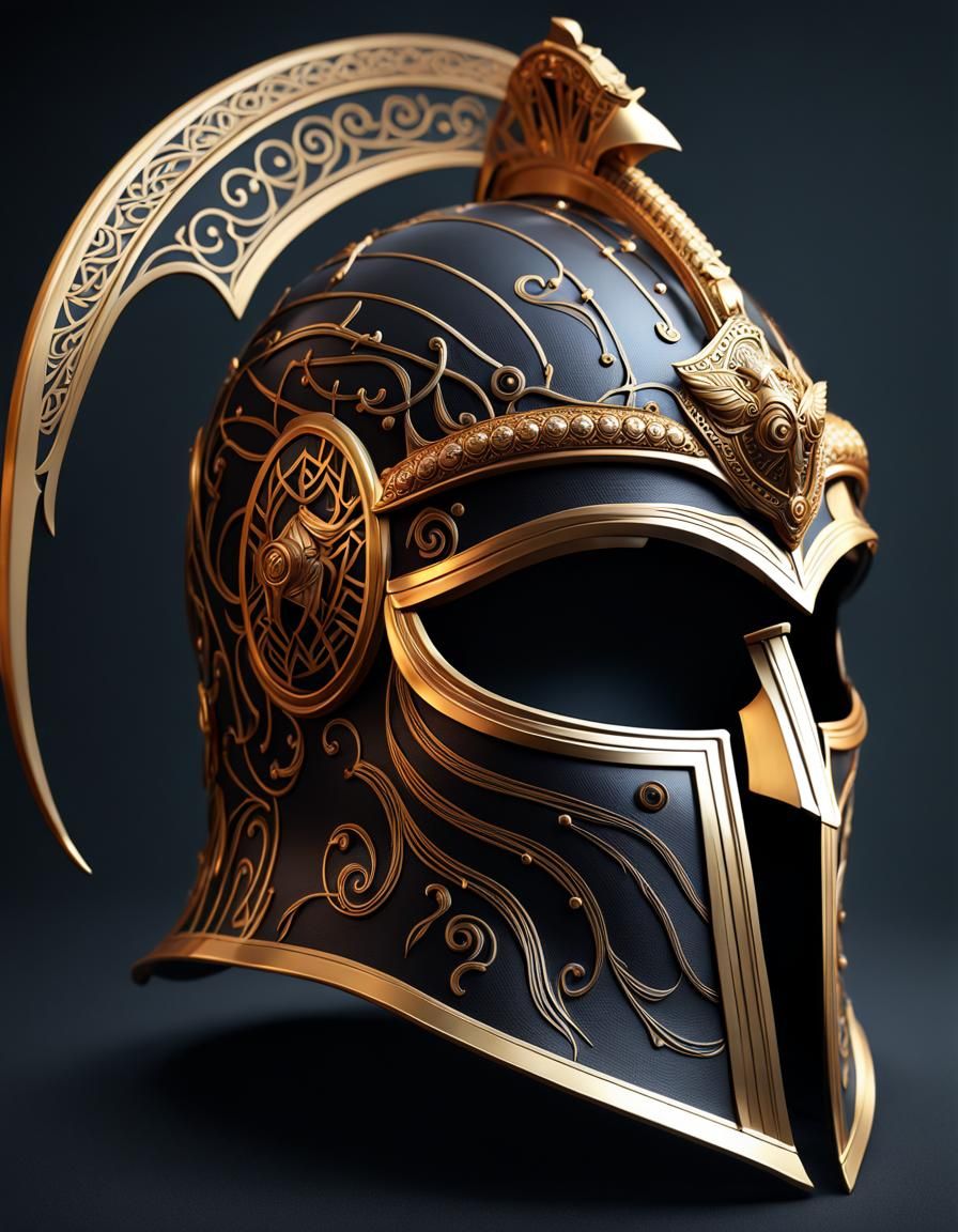 Ornate Greek-Norse Helmet: Dark Fantasy Digital Portrait