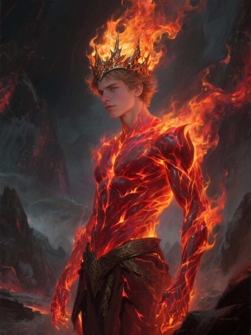Nordic Fire God in Epic Oil Painting