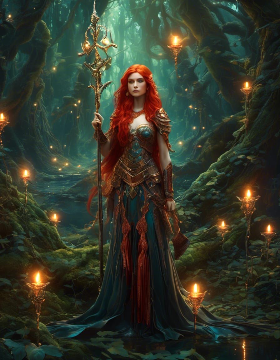 Elven Huntress in Bioluminescent Forest