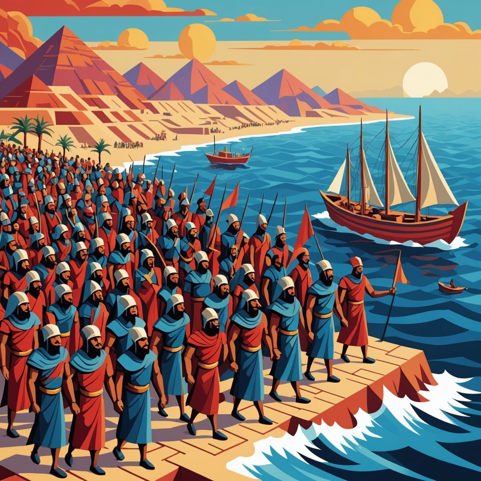 Red Sea Parting in Vibrant Pixel Art Style