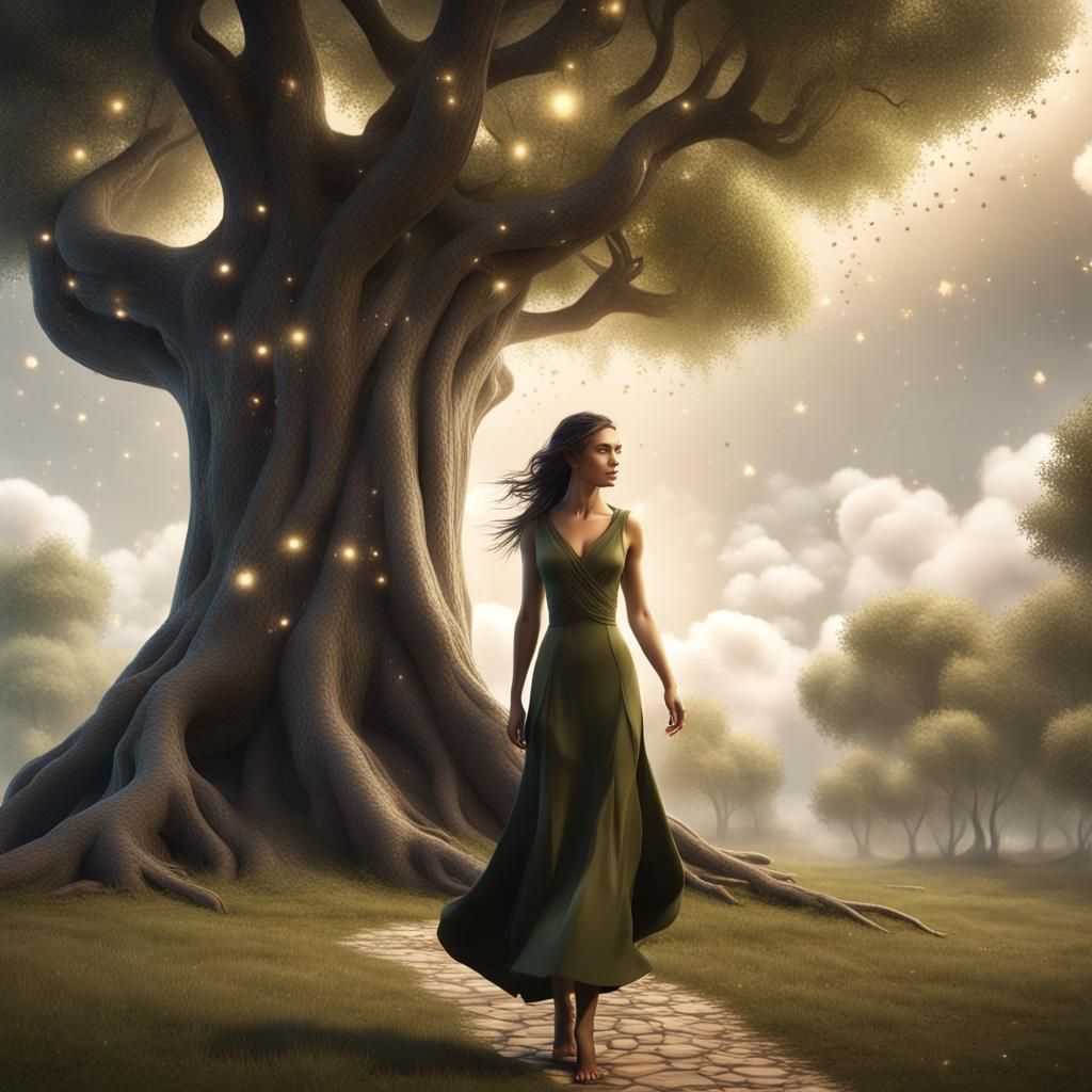 Olive Green Cloud Dress: Fantasy Concept Art