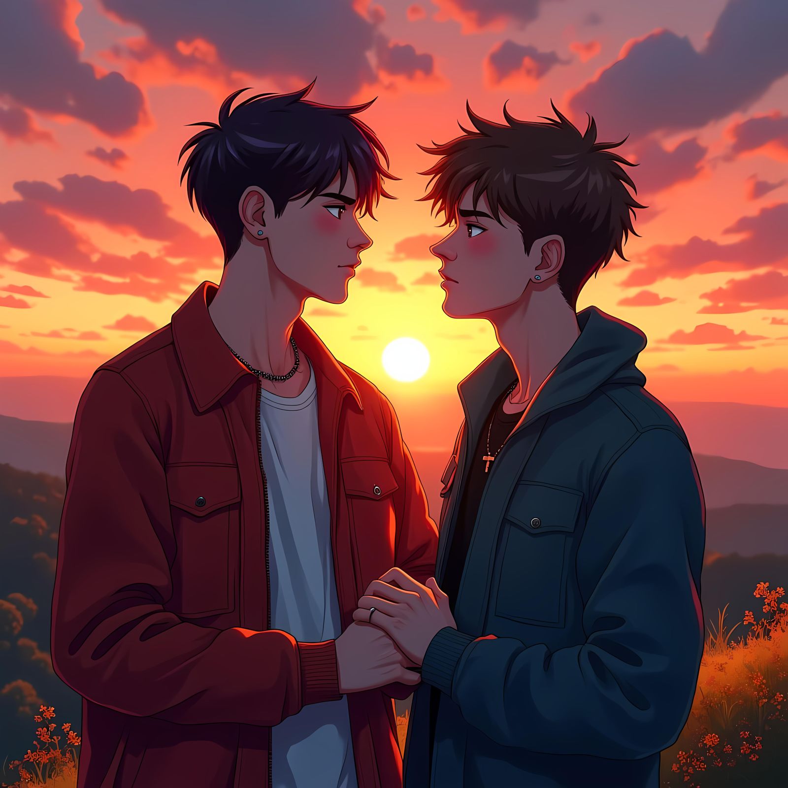Anime Style Sunset Portrait of Two Men